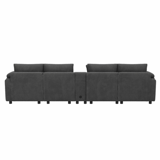 Sofá modular em forma de U e L com 6 lugares u2013 com altifalante Bluetooth, consola, arrumação, carregamento sem fios, portas USB, porta-copos e almofadas u2013 cinzento