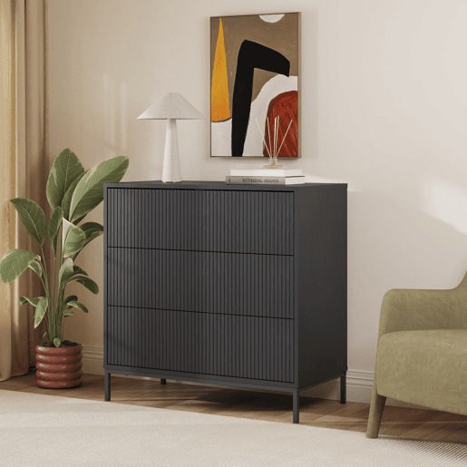 Cómoda Nykapin com 3 gavetas 80x80x40 cm Preto en.casa