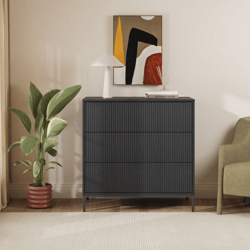 Cómoda Nykapin com 3 gavetas 80x80x40 cm Preto en.casa