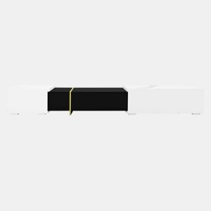 Suporte de TV ajustável em comprimento (140-260 cm) - 3 portas com dobradiças - aspeto de mármore branco - Preto e branco
