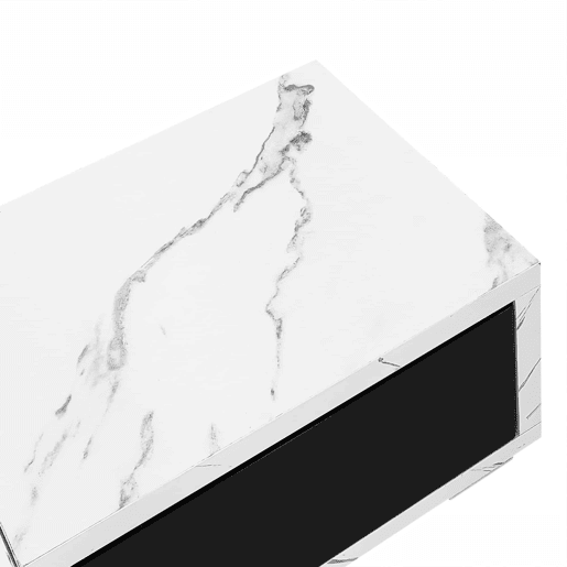 Suporte de TV ajustável em comprimento (140-260 cm) - 3 portas com dobradiças - aspeto de mármore branco - Preto e branco