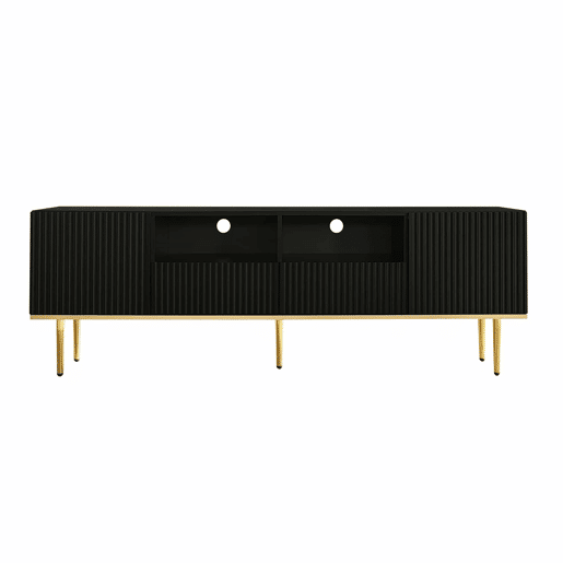 Móvel moderno para televisão - com 2 portas e 2 gavetas - pés metálicos - Preto