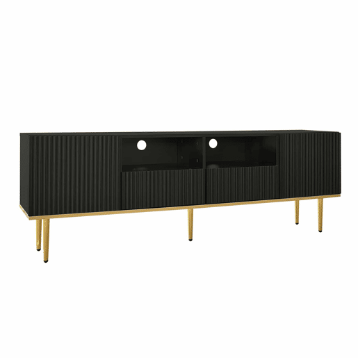 Móvel moderno para televisão - com 2 portas e 2 gavetas - pés metálicos - Preto