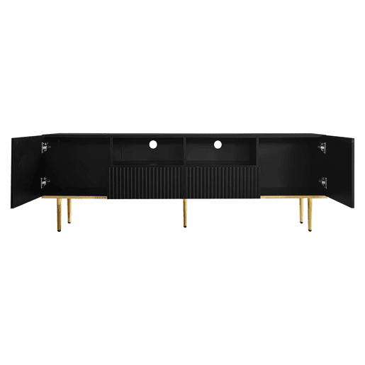 Móvel moderno para televisão - com 2 portas e 2 gavetas - pés metálicos - Preto