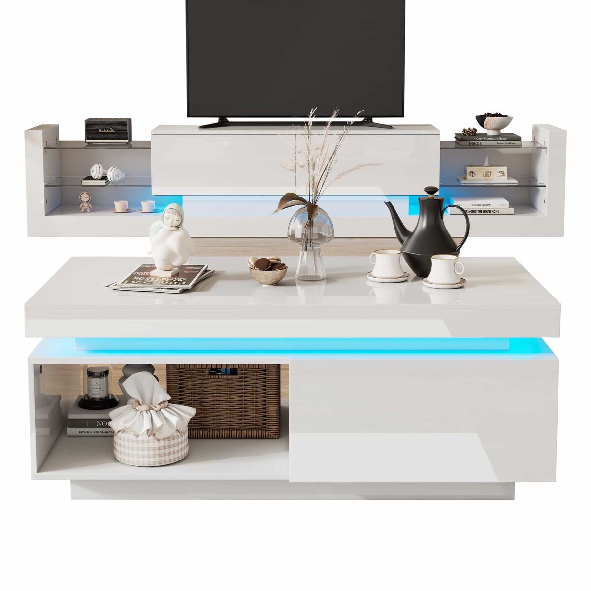 conjunto de mueble tv alto brillo - mueble tv  mesa de salon conjunto para pared de salon mueble tv alto brillo blanco