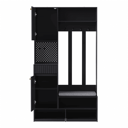 Conjunto de guarda-roupa 100x180x35 cm - Com banco, 4 ganchos, portas e gavetas - Preto