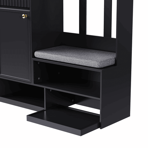 Conjunto de guarda-roupa 100x180x35 cm - Com banco, 4 ganchos, portas e gavetas - Preto