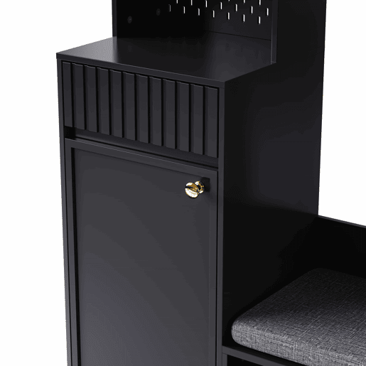 Conjunto de guarda-roupa 100x180x35 cm - Com banco, 4 ganchos, portas e gavetas - Preto