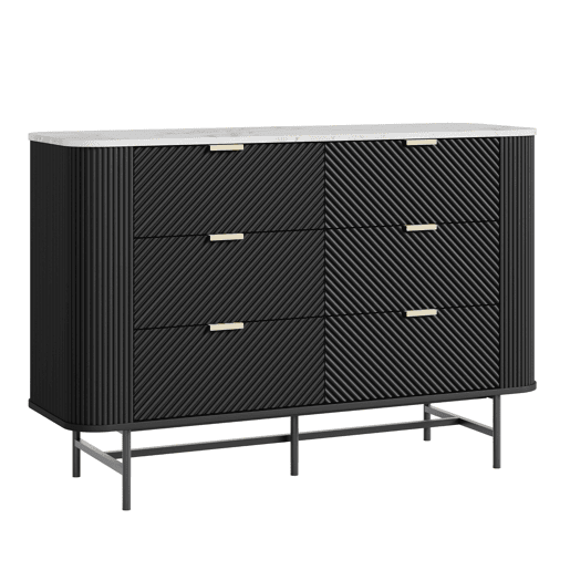Cómoda Olvehok com 6 gavetas 120x40x81 cm PretoMármore branco en.casa