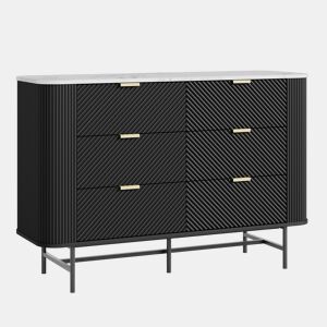 Cómoda Olvehok com 6 gavetas 120x40x81 cm PretoMármore branco en.casa