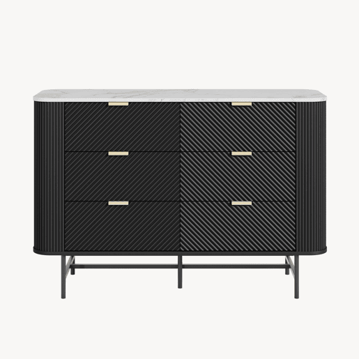 Cómoda Olvehok com 6 gavetas 120x40x81 cm PretoMármore branco en.casa