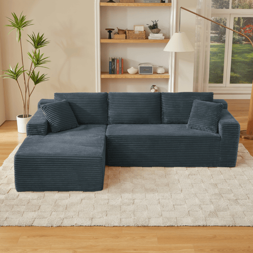 Sofá modular de 4 lugares - Espuma viscoelástica, chaise longue grande - Cinza escuro