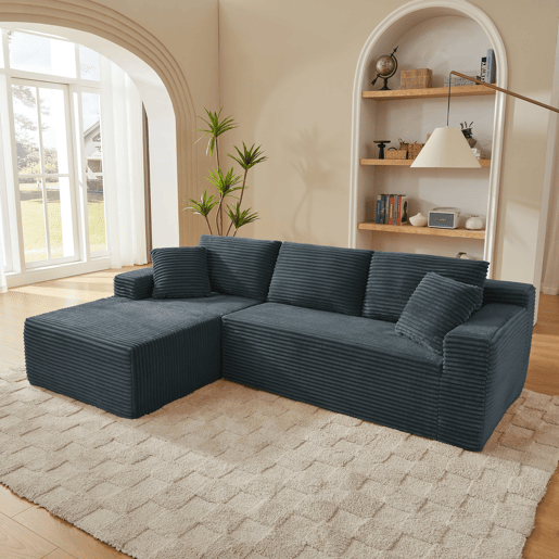 Sofá modular de 4 lugares - Espuma viscoelástica, chaise longue grande - Cinza escuro