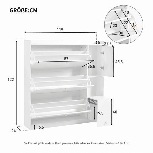 Sapateira inclinável 119x24x122 cm - 3 compartimentos, banco rebatÃvel, branco Sapateira inclinável 119x24x122 cm - 3 compartimentos, banco rebatÃvel, branco