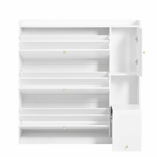 Sapateira inclinável 119x24x122 cm - 3 compartimentos, banco rebatÃvel, branco Sapateira inclinável 119x24x122 cm - 3 compartimentos, banco rebatÃvel, branco