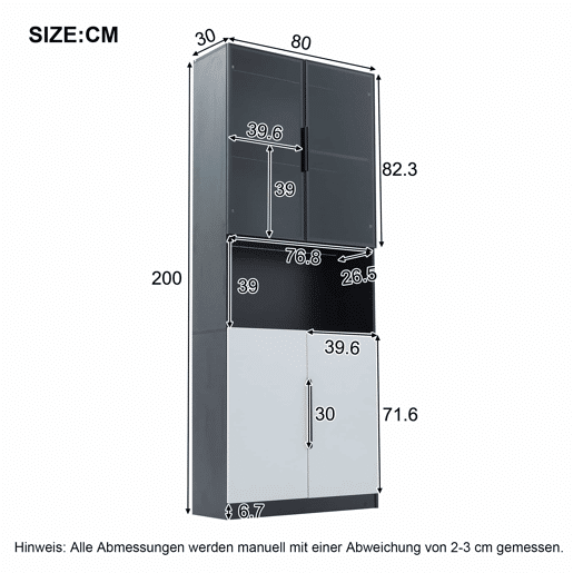 Vitrina 80x30x200 cm com LED - 4 portas (2 portas de vidro) - Preto e branco Vitrina 80x30x200 cm com LED - 4 portas (2 portas de vidro) - Preto e branco