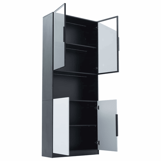 Vitrina 80x30x200 cm com LED - 4 portas (2 portas de vidro) - Preto e branco Vitrina 80x30x200 cm com LED - 4 portas (2 portas de vidro) - Preto e branco