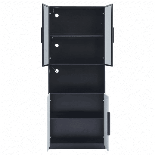 Vitrina 80x30x200 cm com LED - 4 portas (2 portas de vidro) - Preto e branco Vitrina 80x30x200 cm com LED - 4 portas (2 portas de vidro) - Preto e branco