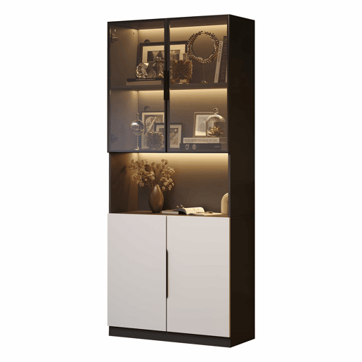 Vitrina 80x30x200 cm com LED - 4 portas (2 portas de vidro) - Preto e branco Vitrina 80x30x200 cm com LED - 4 portas (2 portas de vidro) - Preto e branco