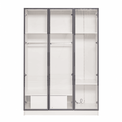 Vitrina H 160 cm com luz LED - 3 portas de vidro e 1 gaveta - Branco