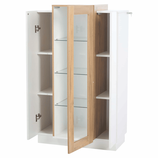 Móvel de sala 74x40x120 cm - Vitrine com 3 portas, LED, prateleira de vidro e gaveta - Alto brilho Móvel de sala 74x40x120 cm - Vitrine com 3 portas, LED, prateleira de vidro e gaveta - Alto brilho