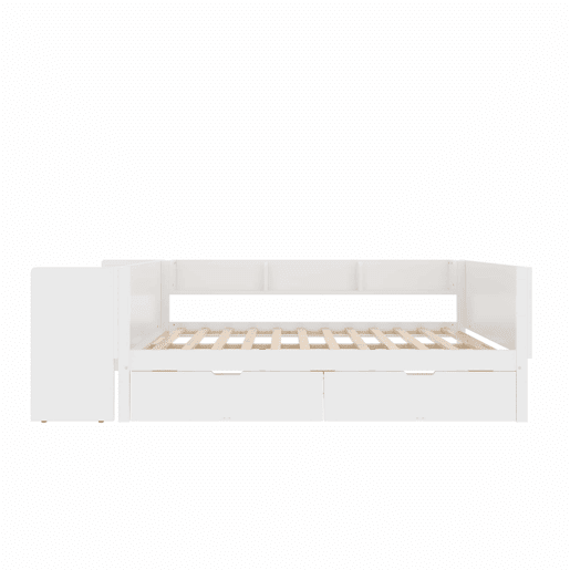 Cama de madeira 140x200cm - com secretária, 2 gavetas, prateleiras, sem colchão - branca