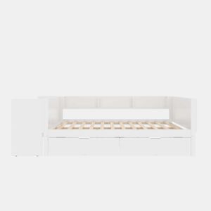 Cama de madeira 140x200cm - com secretária, 2 gavetas, prateleiras, sem colchão - branca
