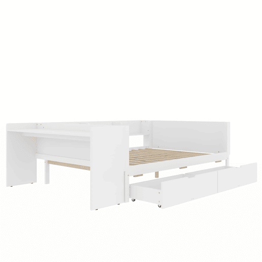 Cama de madeira 140x200cm - com secretária, 2 gavetas, prateleiras, sem colchão - branca