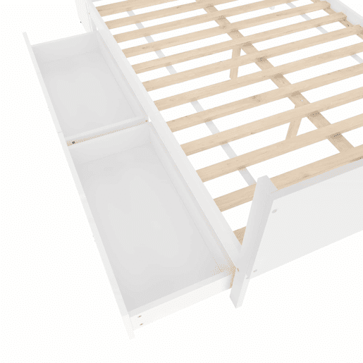 Cama de madeira 140x200cm - com secretária, 2 gavetas, prateleiras, sem colchão - branca