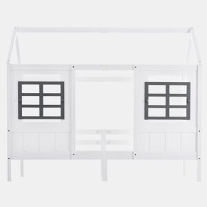 Cama casa, 200x90 cm - Cama infantil com 2 janelas, estrutura em pinho e MDF - Branco