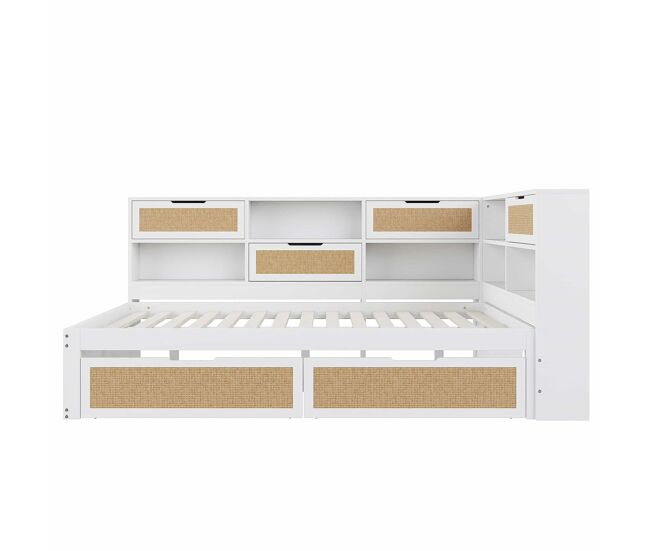 Sofá cama 140*200 cm - con cajón, multifuncional, cama individual para niños con compartimentos y puerto de carga - blanco