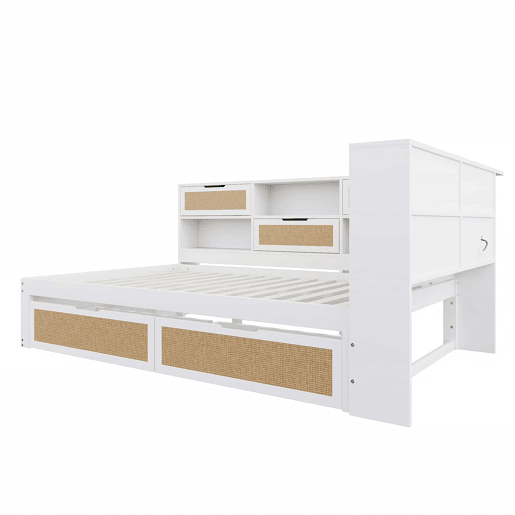 Sofá-cama 140*200 cm - Com gaveta, multifuncional, cama individual para crianças com compartimentos e porta de carregamento - Branco
