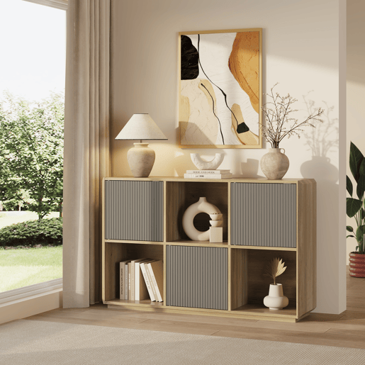 Aparador Trömi com 3 portas 75x120x30 cm aspeto carvalhocinzento en.casa