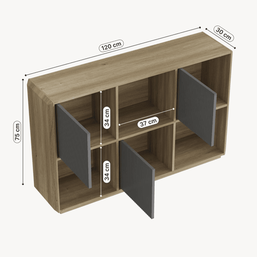 Aparador Trömi com 3 portas 75x120x30 cm aspeto carvalhocinzento en.casa