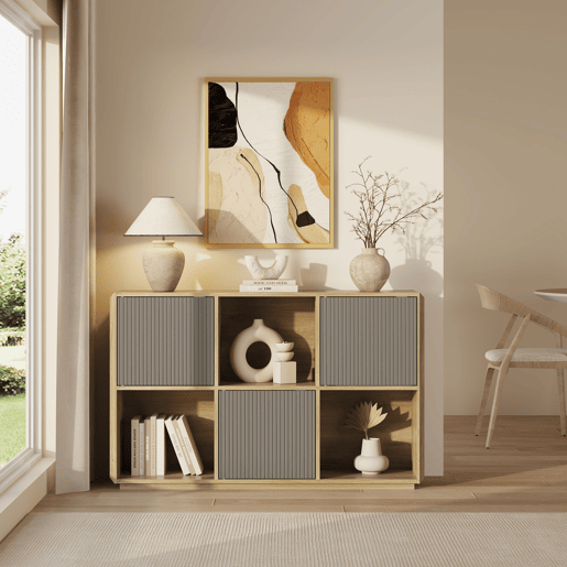 Aparador Trömi com 3 portas 75x120x30 cm aspeto carvalhocinzento en.casa