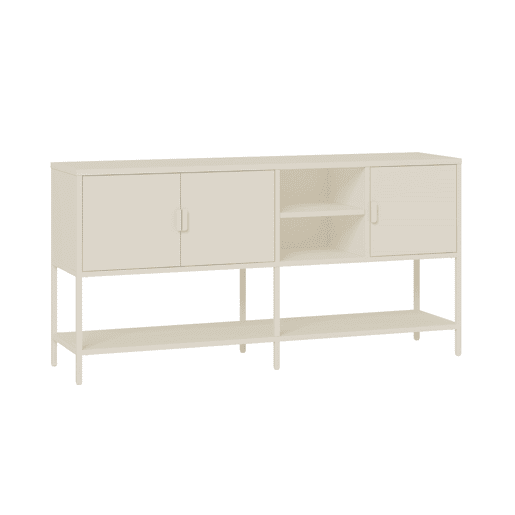 Aparador Kliri com 3 portas aço 160x40x80 cm branco creme en.casa