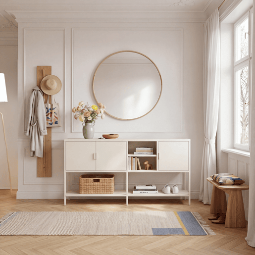 Aparador Kliri com 3 portas aço 160x40x80 cm branco creme en.casa