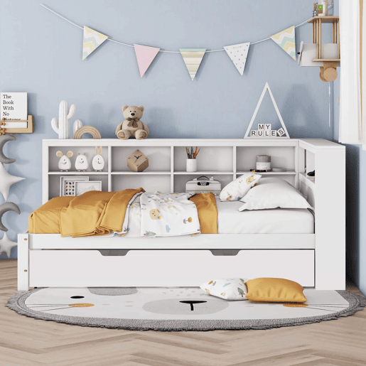 Sofá-cama 140x200 - cama extensível 90x190 com porta USB e vários compartimentos de arrumação - branco