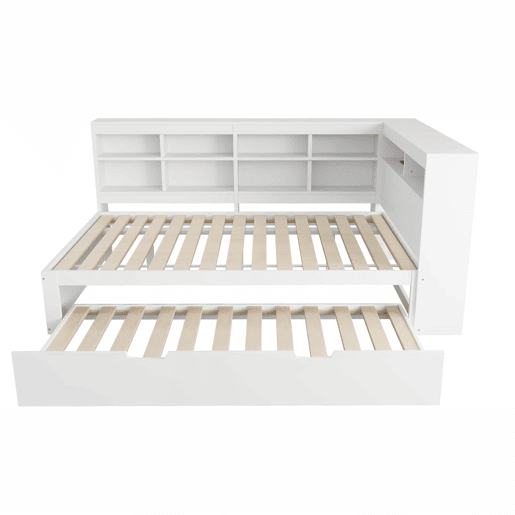 Sofá-cama 140x200 - cama extensível 90x190 com porta USB e vários compartimentos de arrumação - branco