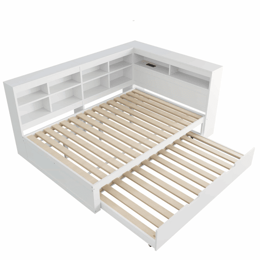Sofá-cama 140x200 - cama extensível 90x190 com porta USB e vários compartimentos de arrumação - branco