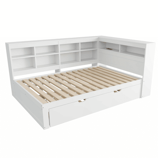Sofá-cama 140x200 - cama extensível 90x190 com porta USB e vários compartimentos de arrumação - branco