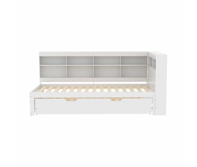Sofá cama 90x200 - cama extensible 90x190 con usb y varios compartimentos - blanco