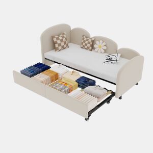 Sofá-cama tamanho twin - com gavetas de arrumação, estofado em veludo - bege