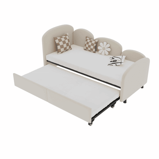 Sofá-cama tamanho twin - com gavetas de arrumação, estofado em veludo - bege