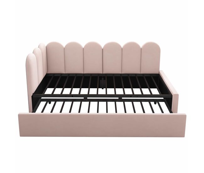 Cama diván 90x200 cm - sofá cama con cama extraíble 90x190 cm, cama infantil con somier, terciopelo, rosa
