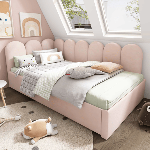 Cama divã 90x200 cm - Sofá-cama com cama extraível 90x190 cm, cama infantil com estrado, veludo, Rosa