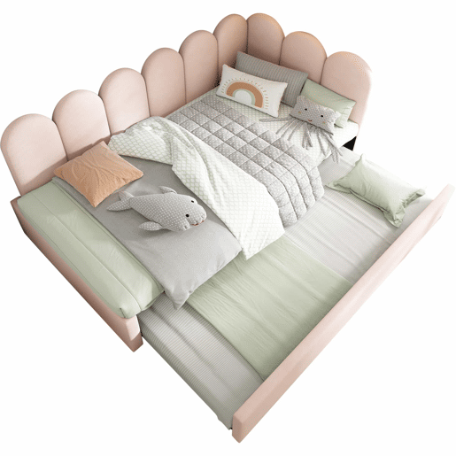 Cama divã 90x200 cm - Sofá-cama com cama extraível 90x190 cm, cama infantil com estrado, veludo, Rosa