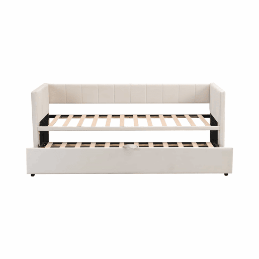 Sofá-cama 90180*200 cm - Com estrado de ripas, Cama multifuncional em veludo macio - Bege