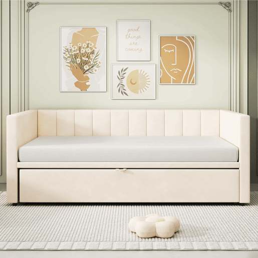 Sofá-cama 90180*200 cm - Com estrado de ripas, Cama multifuncional em veludo macio - Bege