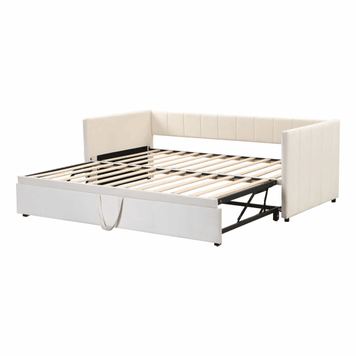 Sofá-cama 90180*200 cm - Com estrado de ripas, Cama multifuncional em veludo macio - Bege
